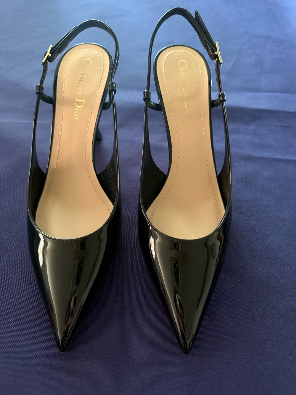 Dior Black Patent Leather Pointed-Toe Slingback Heels